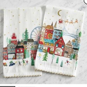 Pottery Barn Christmas In The City Guest Hand Towels Holiday Set Of Two NWT